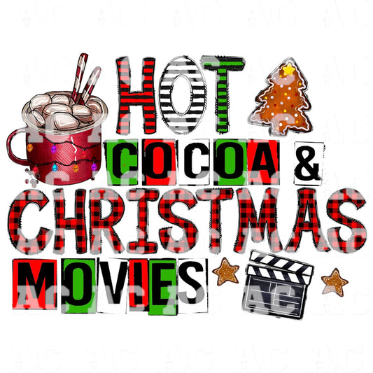 Hot Cocoa and Christmas Movies DTF TRANSFER or UV DTF STICKER