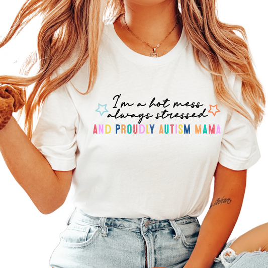 Hot Mess Autism Mama DTF TRANSFER or UV DTF STICKER DECAL