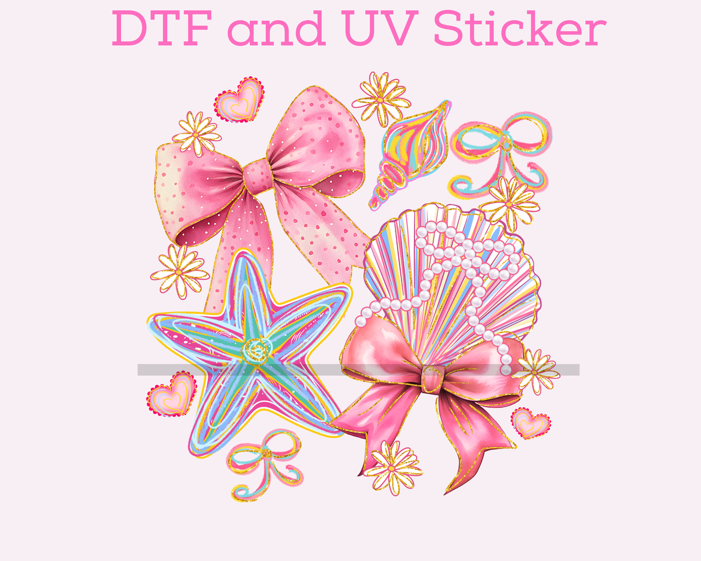 Bow Beachy Shell DTF TRANSFER or UV DTF STICKER