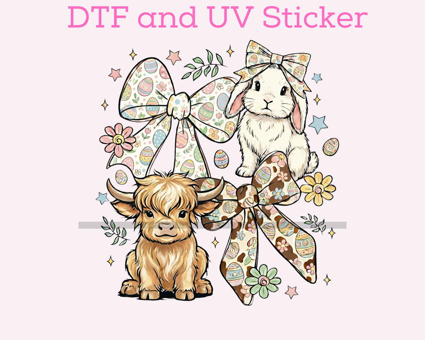 Easter Bunny Easter Cow DTF TRANSFER or UV DTF STICKER