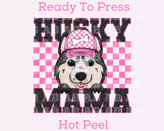 Husky Mama (Pink) Faux Sequins Faux Embroidery Mom DTF TRANSFER or UV DTF STICKER DECAL