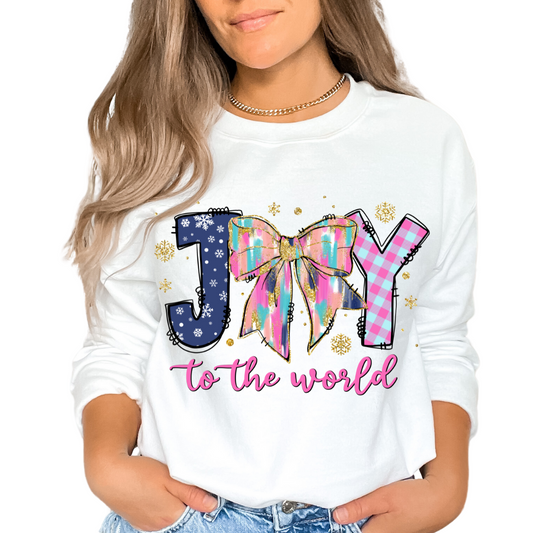 Joy To The World Coquette Bow Christmas DTF TRANSFER or UV DTF STICKER DECAL