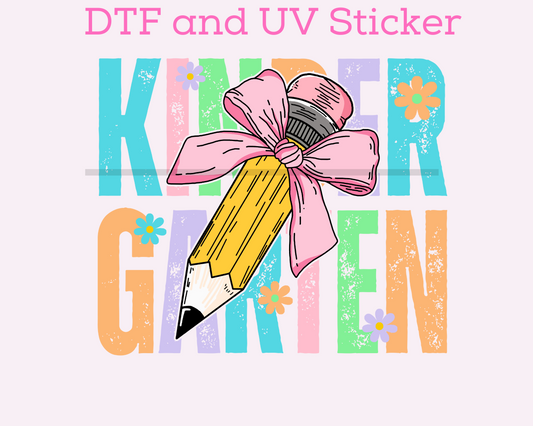 Kindergarten Girl Grade Bow Pencil DTF TRANSFER or UV DTF STICKER