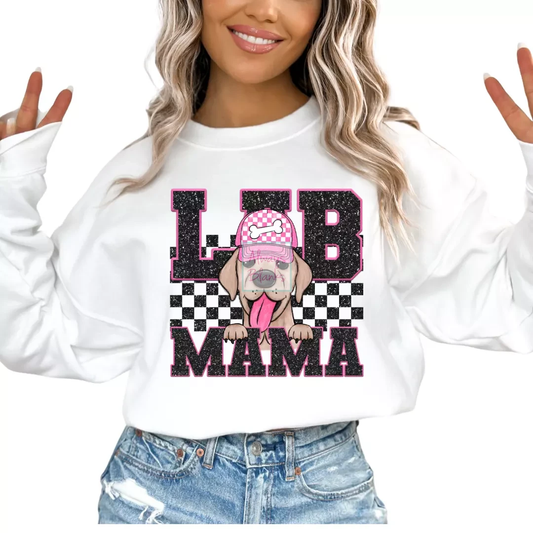 Lab Mama (Black) Faux Sequins Faux Embroidery Mom DTF TRANSFER or UV DTF STICKER DECAL
