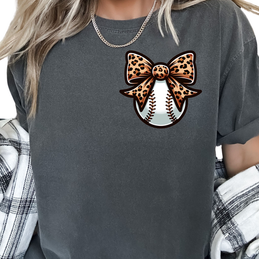 Leopard Print Coquette Bow Baseball DTF TRANSFER or UV DTF STICKER