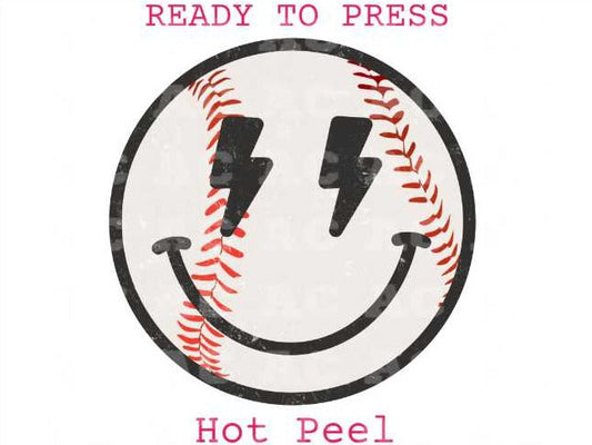 Smiling Lightening Ball (Distressed) Baseball DTF TRANSFER or UV DTF STICKER