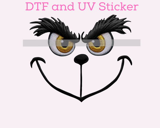 Green Man Face Christmas DTF TRANSFER or UV DTF STICKER