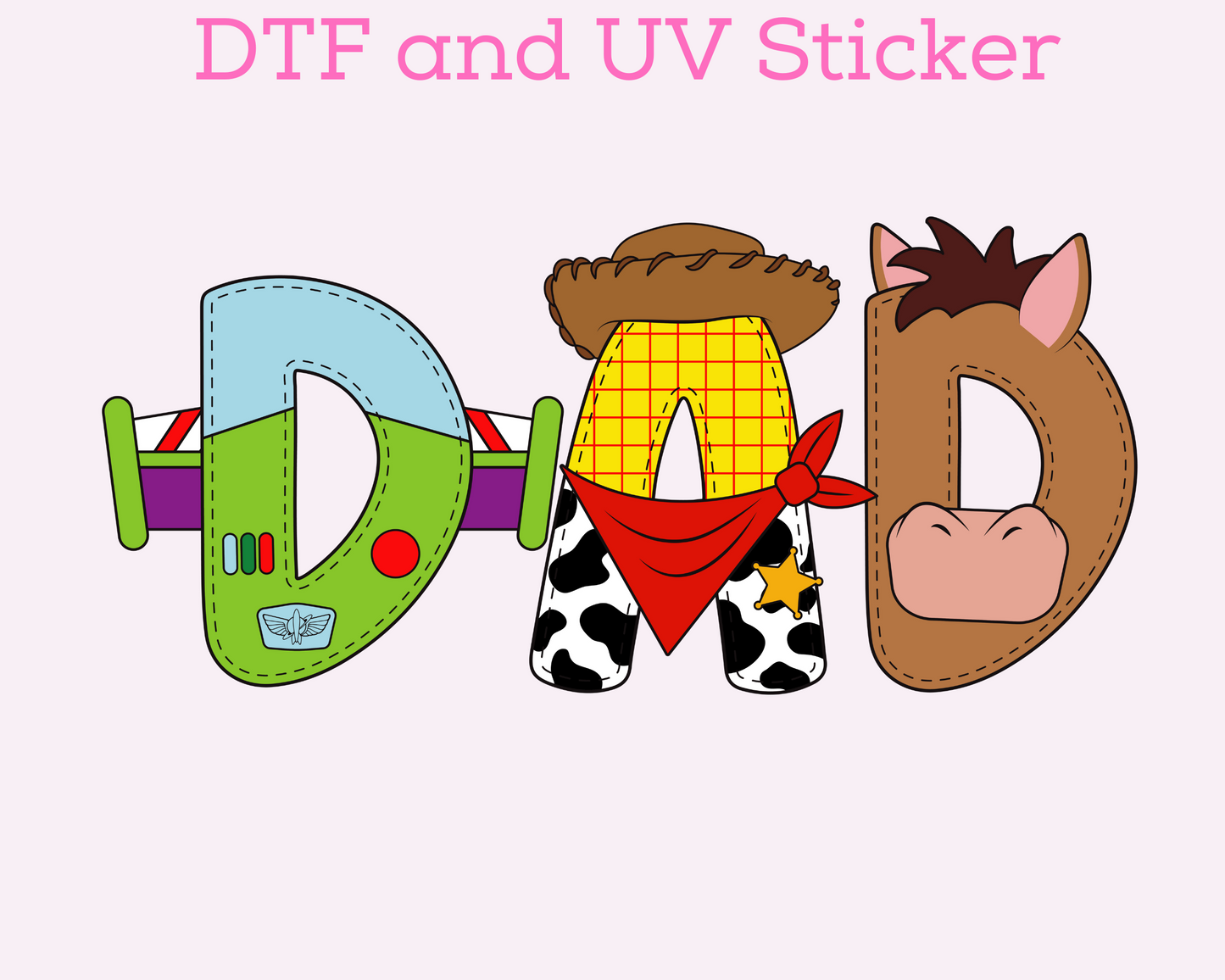 Magical T0y doodle letters DAD DTF TRANSFER or UV DTF STICKER