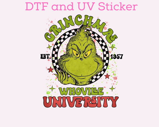 Green Man Who VIlle University Christmas DTF TRANSFER or UV DTF STICKER
