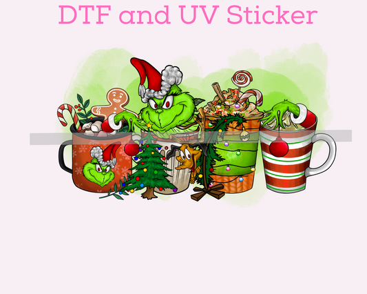 Green Man Coffee Christmas DTF TRANSFER or UV DTF STICKER