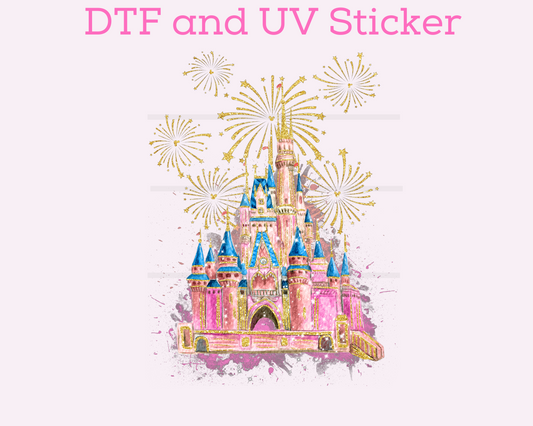 Magical Pink Castle DTF TRANSFER or UV DTF STICKER