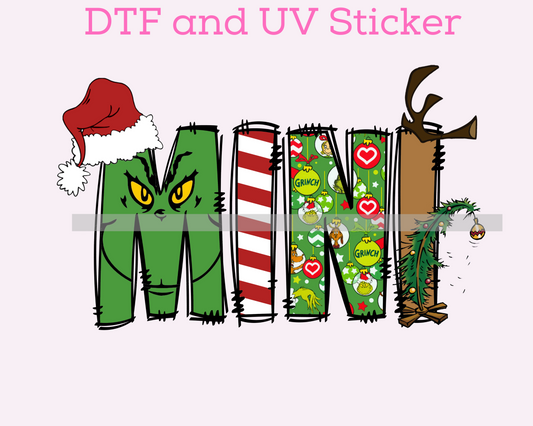 Green Man Mini Doodle Letters Christmas DTF TRANSFER or UV DTF STICKER