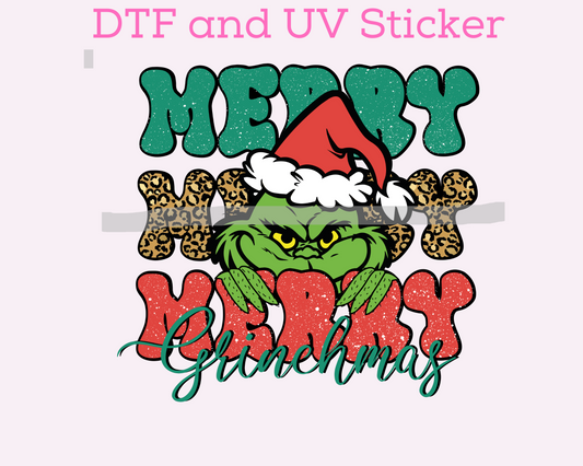 Green Man Merry Christmas DTF TRANSFER or UV DTF STICKER