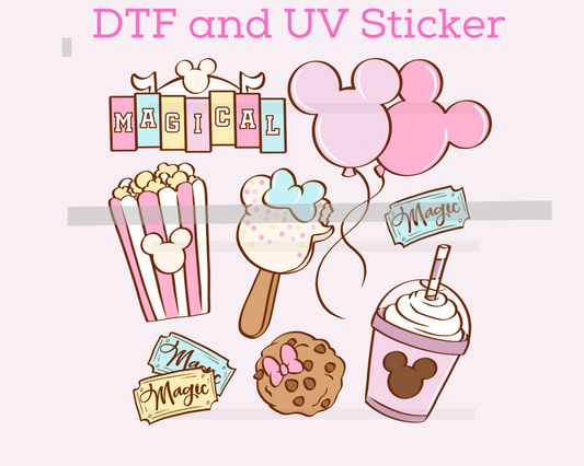 Magical Pink Blue Snacks DTF TRANSFER or UV DTF STICKER