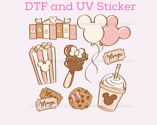 Magical Pink Brown Snacks DTF TRANSFER or UV DTF STICKER