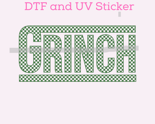Checkered Gr!nch Christmas DTF TRANSFER or UV DTF STICKER