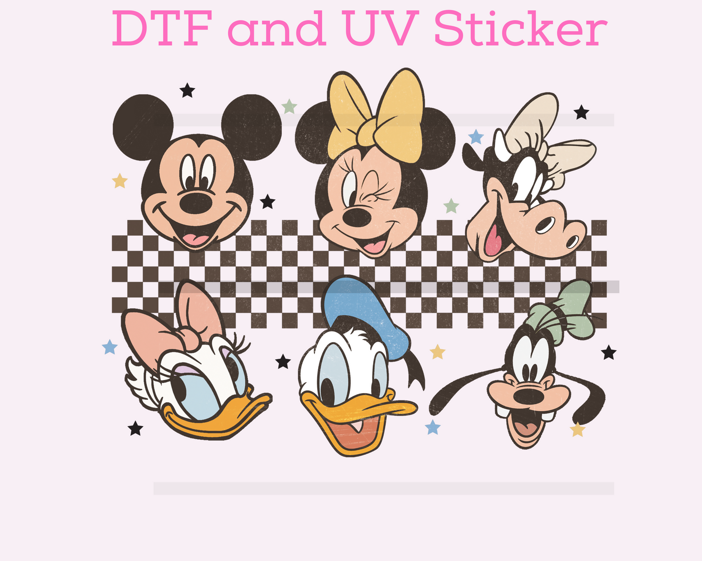 Magical M0use and Friends Checkered DTF TRANSFER or UV DTF STICKER
