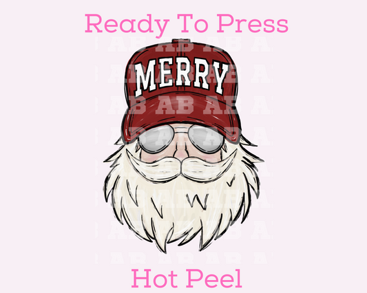 Merry Trucker Hat Santa Christmas DTF TRANSFER or UV DTF STICKER