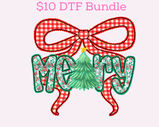 Christmas Merry Bow Tree Christmas DTF TRANSFER or UV DTF STICKER