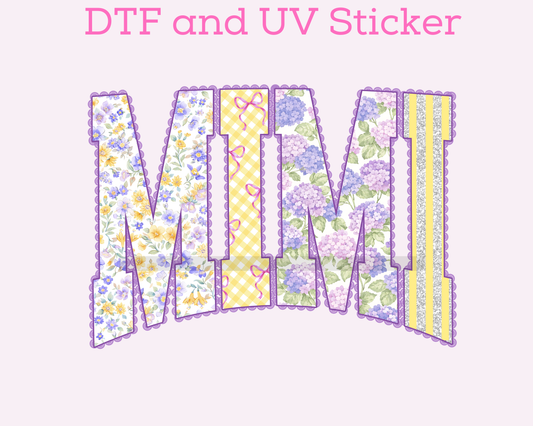Mimi Floral Preppy Varsity Letters DTF TRANSFER or UV DTF STICKER DECAL