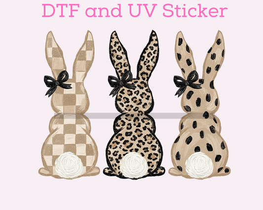 3 Neutral Bunny Easter DTF TRANSFER or UV DTF STICKER