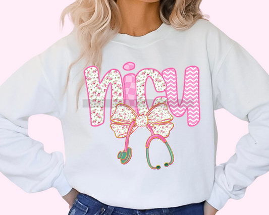 NICU Coquette Bow Floral Nurse DTF TRANSFER or UV DTF STICKER DECAL