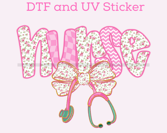 Nurse Coquette Bow Floral Nurse DTF TRANSFER or UV DTF STICKER DECAL