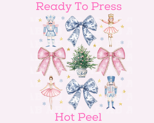 Nutcracker Ballet Blue Floral Coquette Bow Collage Christmas DTF TRANSFER  or UV DTF STICKER