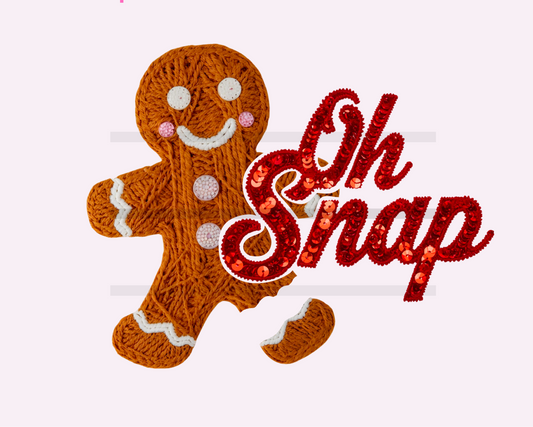 Oh Snap Gingerbread Faux Sequins Yarn Christmas DTF TRANSFER