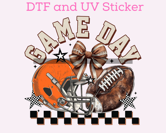 Game Day Orange Helmet Football DTF TRANSFER or UV DTF STICKER