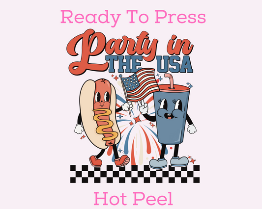Retro Food Party In The USA Patriotic DTF TRANSFER or UV DTF STICKER
