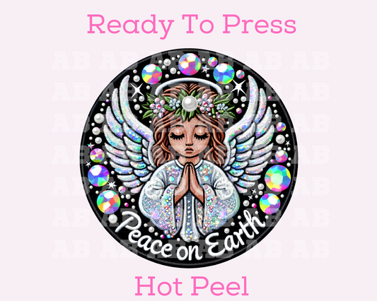 Faux Embroidery Peace On Earth Angel Christmas DTF TRANSFER or UV DTF STICKER
