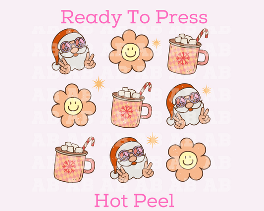 Retro Peace Santa And Cocoa Collage Christmas DTF TRANSFER
