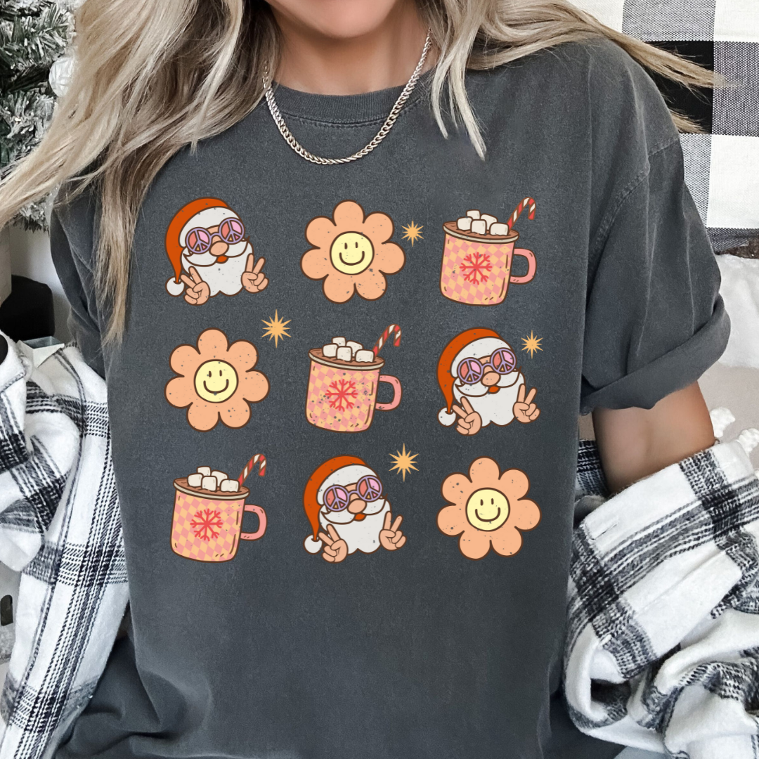 Retro Peace Santa And Cocoa Collage Christmas DTF TRANSFER