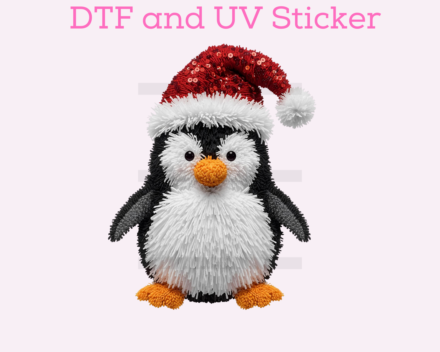 Penguin Christmas Hat Sequins Faux Texture Christmas DTF TRANSFER