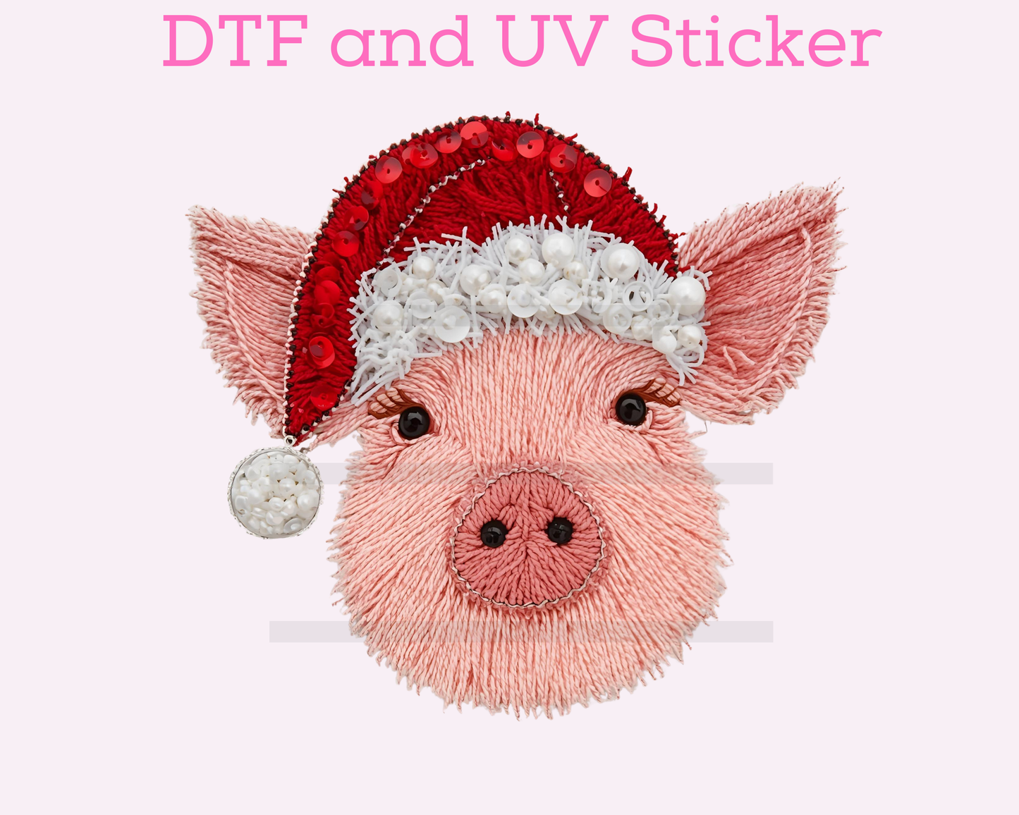 Pig Christmas Hat Sequins Faux Texture Christmas DTF TRANSFER