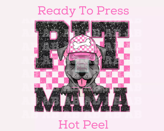 Pit Mama (Pink) Faux Sequins Faux Embroidery Mom DTF TRANSFER or UV DTF STICKER DECAL