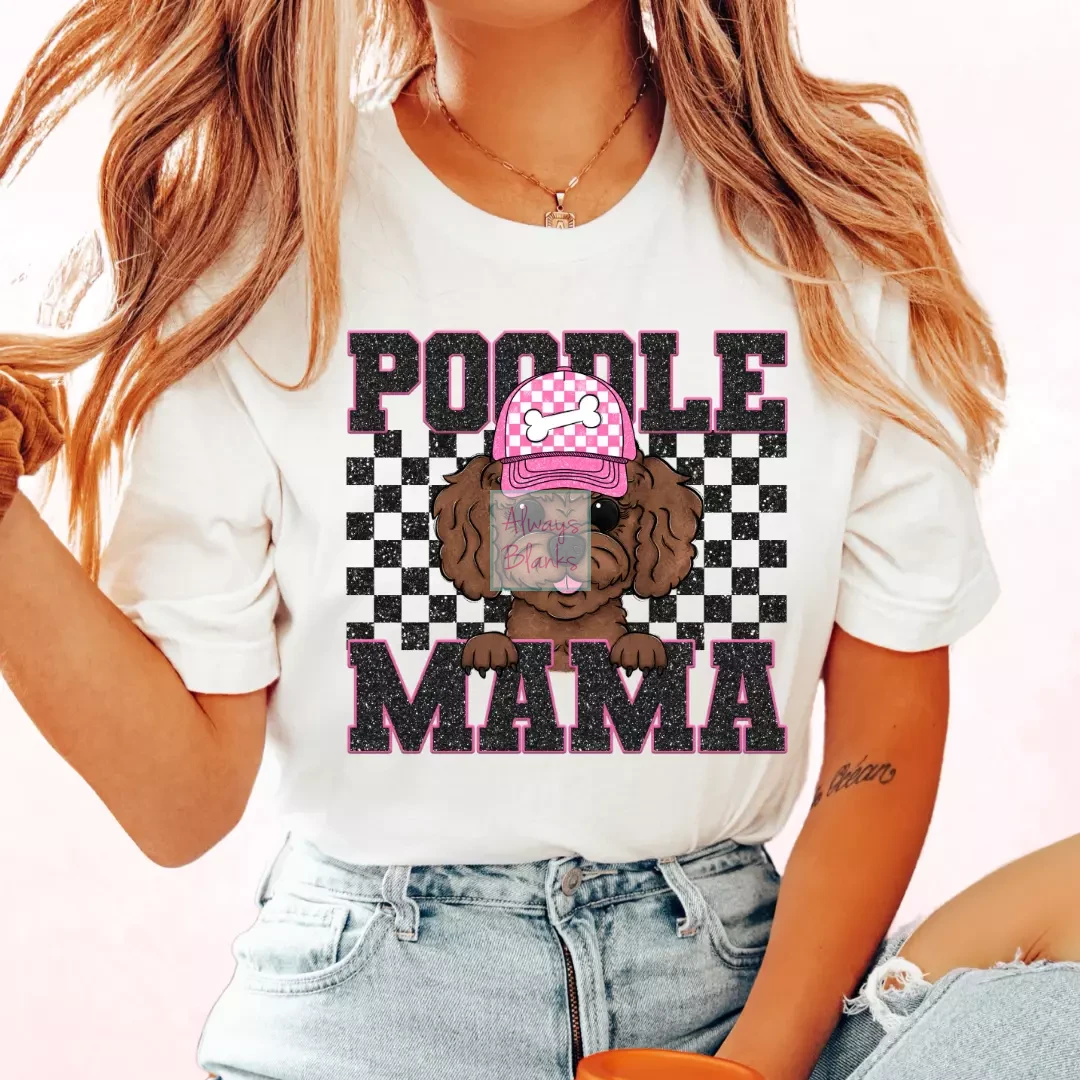 Poodle Mama (Black) Faux Sequins Faux Embroidery Mom DTF TRANSFER or UV DTF STICKER DECAL