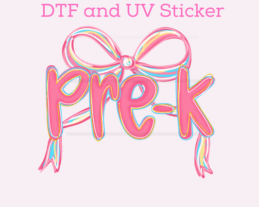 Pre-k Pink Coquette Bow DTF TRANSFER or UV DTF STICKER