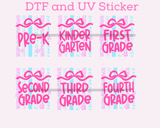 All Grades Girl School Stripes Bow TRANSFER