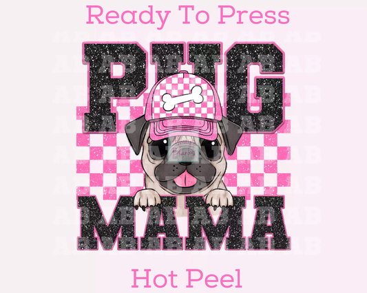 Pug Mama (Pink) Faux Sequins Faux Embroidery Mom DTF TRANSFER or UV DTF STICKER DECAL