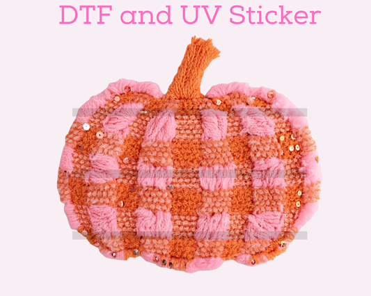 Orange Pink Checkered Pumpkin Faux Texture Fall Halloween DTF TRANSFER