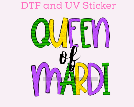 Queen of Mardi, Mardi Gras DTF TRANSFER or UV DTF STICKER DECAL