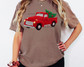 Faux Yarn Red Truck with Tree Christmas DTF TRANSFER