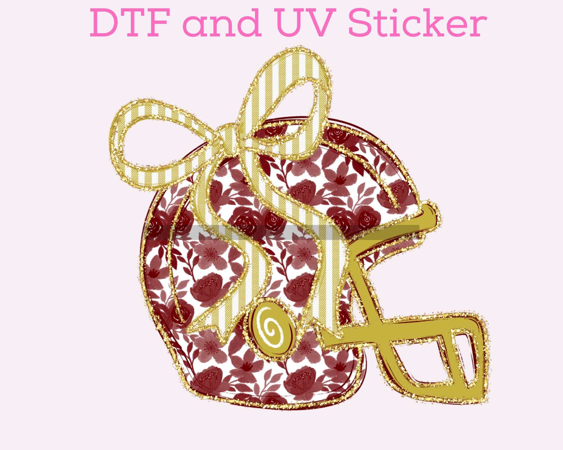 Red Gold Floral Helmet Football DTF TRANSFER or UV DTF STICKER