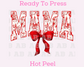 Varsity Red Floral Mama Coquette Bow Trendy Family Valentine's Day DTF TRANSFER or UV DTF STICKER DECAL