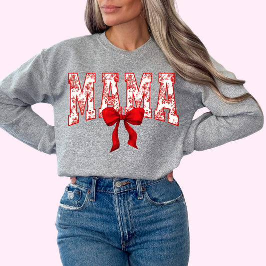 Varsity Red Floral Mama Coquette Bow Trendy Family Valentine's Day DTF TRANSFER or UV DTF STICKER DECAL