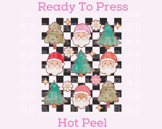 Checkered Retro Santa Christmas Tree Collage Christmas DTF TRANSFER or UV DTF STICKER
