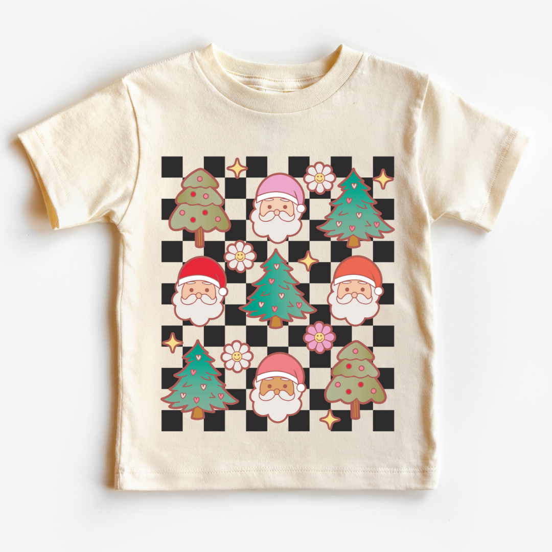 Checkered Retro Santa Christmas Tree Collage Christmas DTF TRANSFER  or UV DTF STICKER