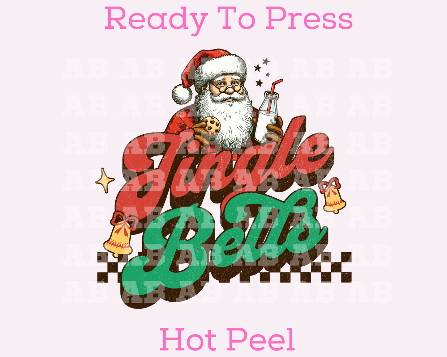 Retro Jingle Bells Santa Christmas DTF TRANSFER  or UV DTF STICKER